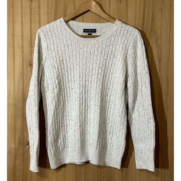 Karen Scott Women's Size Large Cable-knit Sweater In White Speckle - Picture 1 of 5